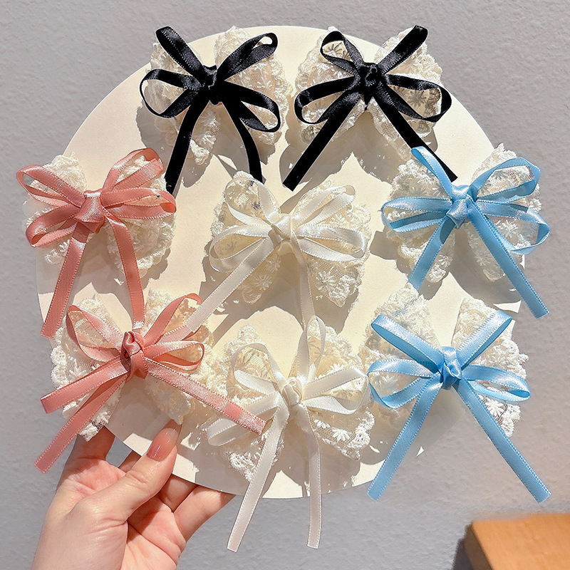 Travel Accessories Aesthetic - 2 ชิ้น Elegant Lace Bow Hairpins