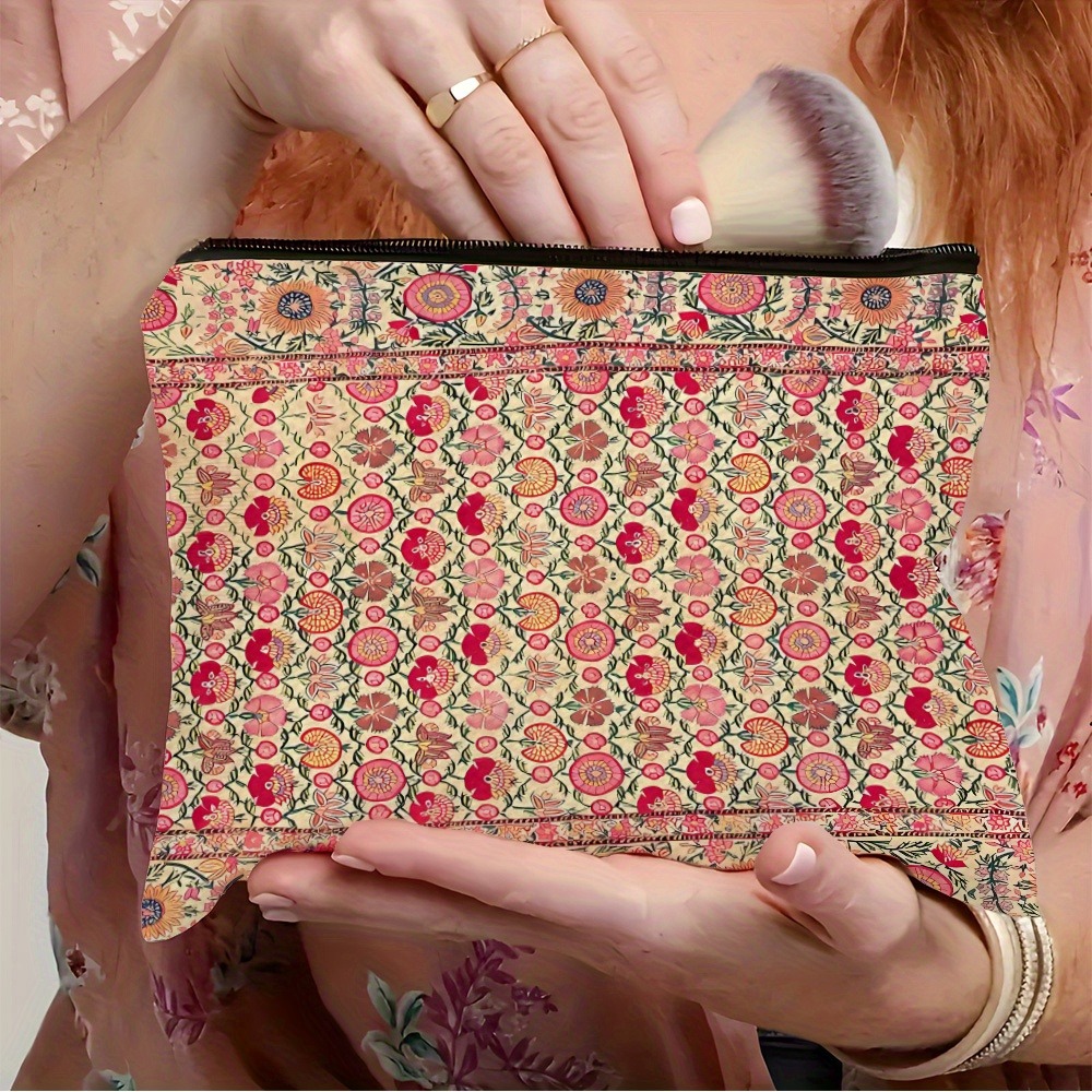 Travel Accessories India - กระเป๋าเครื่องสำอางสไตล์วินเทจโบฮีเมียน ปักลายอินเดีย น้ำหนักเบา พับเก็บได้ สำหรับจัดระเบียบเครื่องสำอางและอุปกรณ์อาบน้ำ