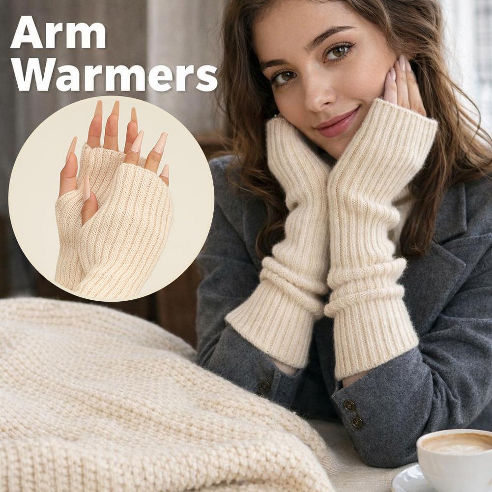 Travel Accessories Aesthetic - ถุงมือถักลายเคเบิลแบบไม่มีนิ้ว 2 ชิ้น, ปลอกแขนถักนุ่มอุ่นสำหรับผู้หญิง, เครื่องประดับมือสีขาวสำหรับฤดูหนาว, ดีไซน์ทันสมัย