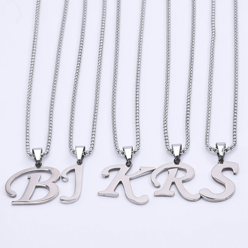 Travel Accessories As Gifts - สร้อยคอจี้ตัวอักษรภาษาอังกฤษ A-Z ยาว 50/60/70 ซม. ทำจากสแตนเลสสตีล