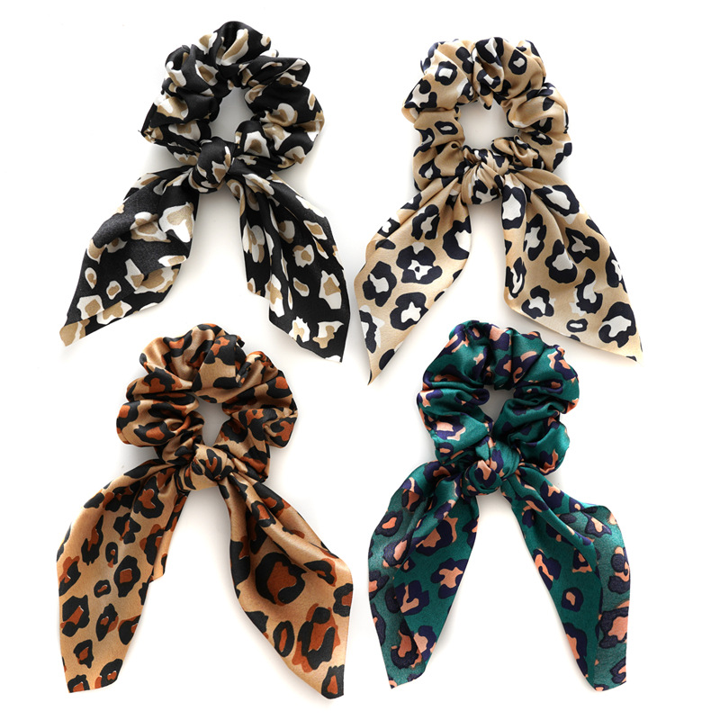 Travel Accessories Aesthetic - กระต่ายหูผมสาว Scrunchie สําหรับผมเสือดาวพิมพ์ซาตินผมหางม้าผม Bows Hood อุปกรณ์เสริมสําหรับสตรี