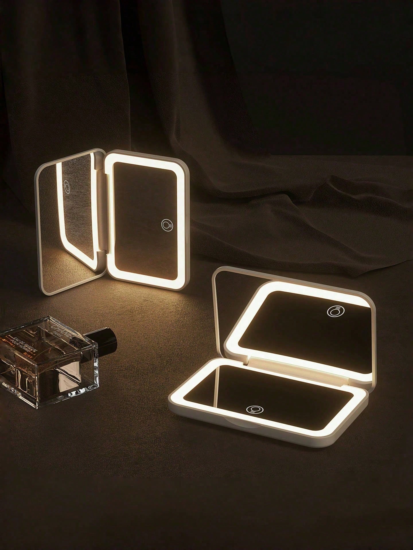 Travel Accessories As Gifts - กระจกแต่งหน้า LED พร้อมหน้าจอสัมผัส, มีโหมดแสง 3 แบบ,